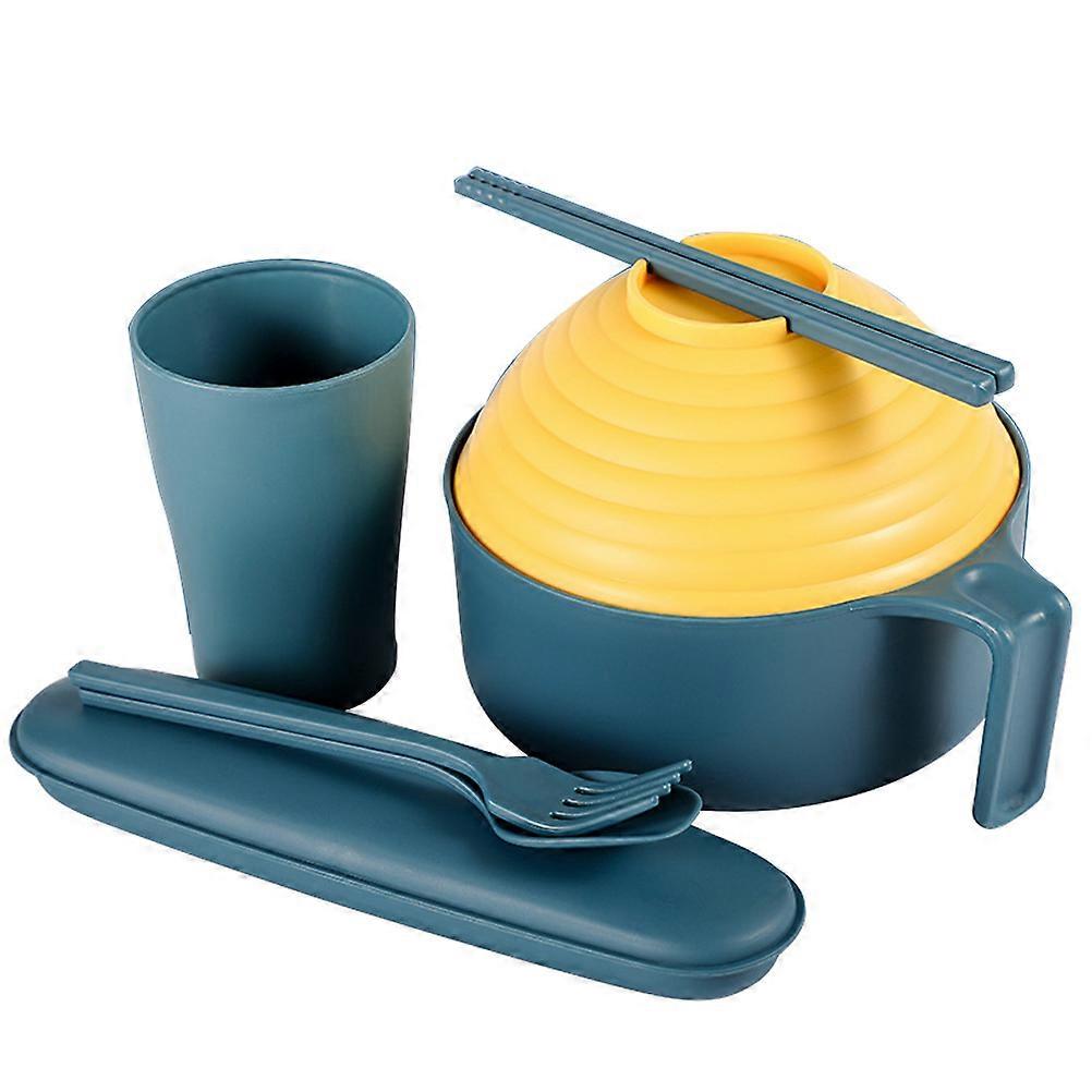 Ramen Bowl Set with Lid and Tableware Spoon Chopsticks Cup Case in Assorted Colors for Home Use Lightweight Portable 7 Pieces