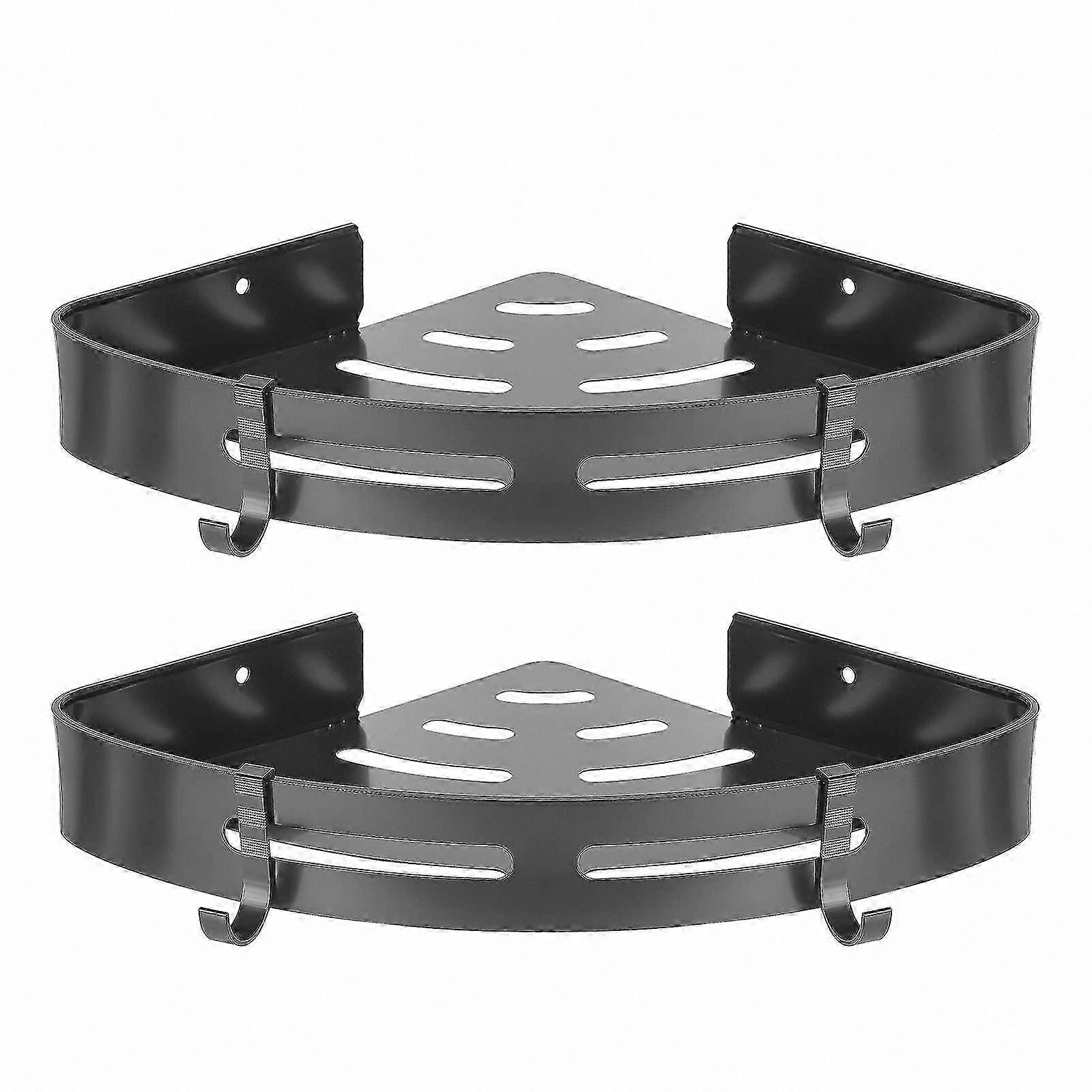Black Adhesive Shower Shelf Organizer for Bathroom Corner Storage Solution
