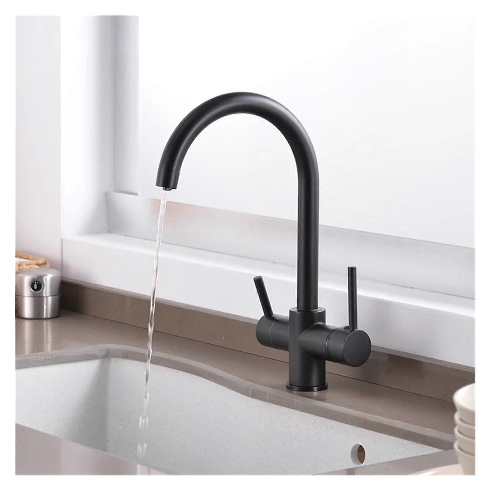 Mattschwarzer DualHandle Kitchen 360° Rotation Water Filter Tap with Three Modes Sink Mixer Kitchen Faucet, Easy to Install Onecolor