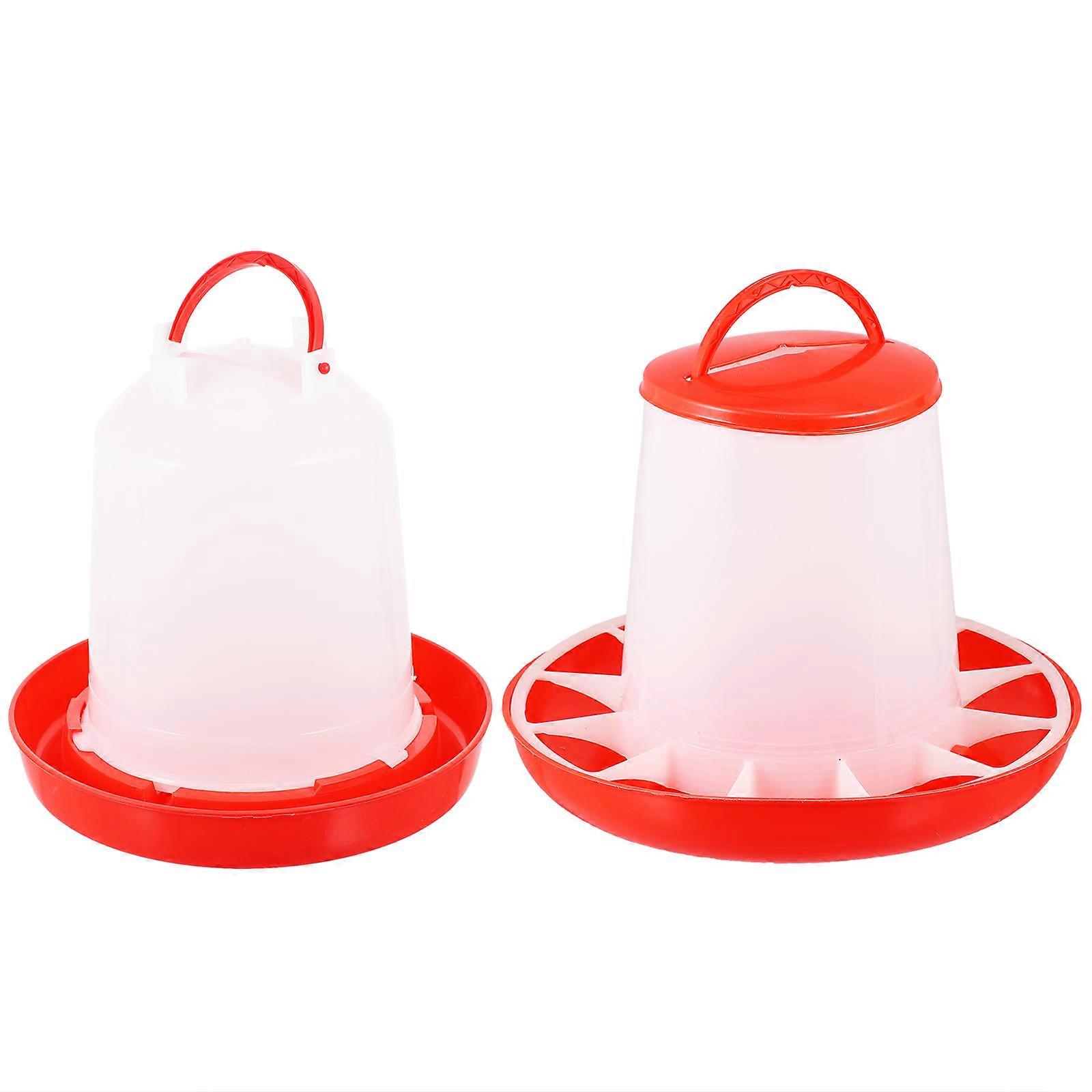 Plastic Poultry Feeder Container For Home Breeding With Red Practical Design 2 Sets