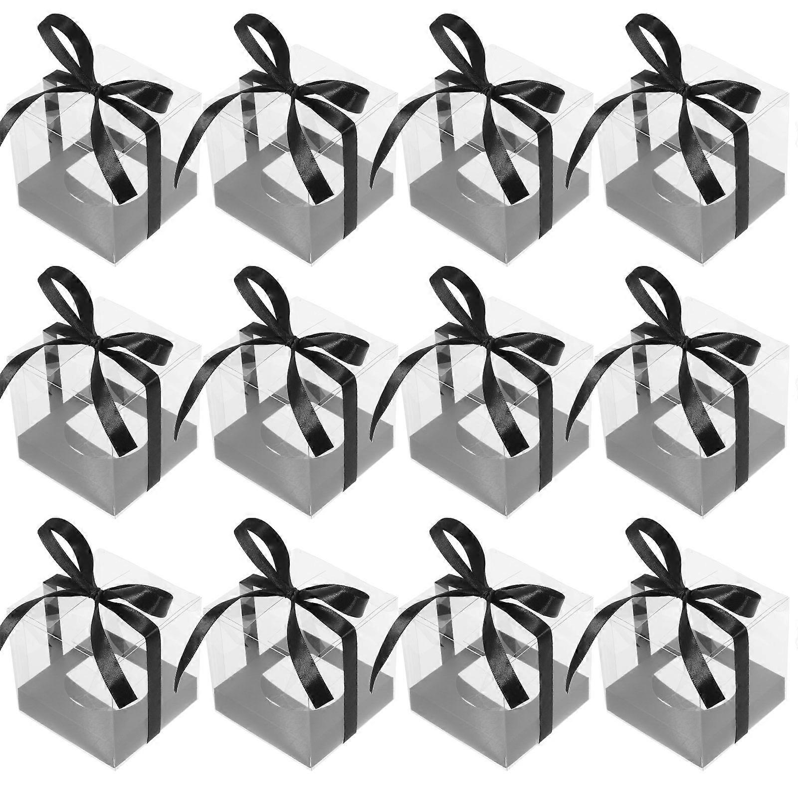 Black PET Cake Packing Boxes with Ribbon for Mousse Cakes and Cupcakes 30pcs