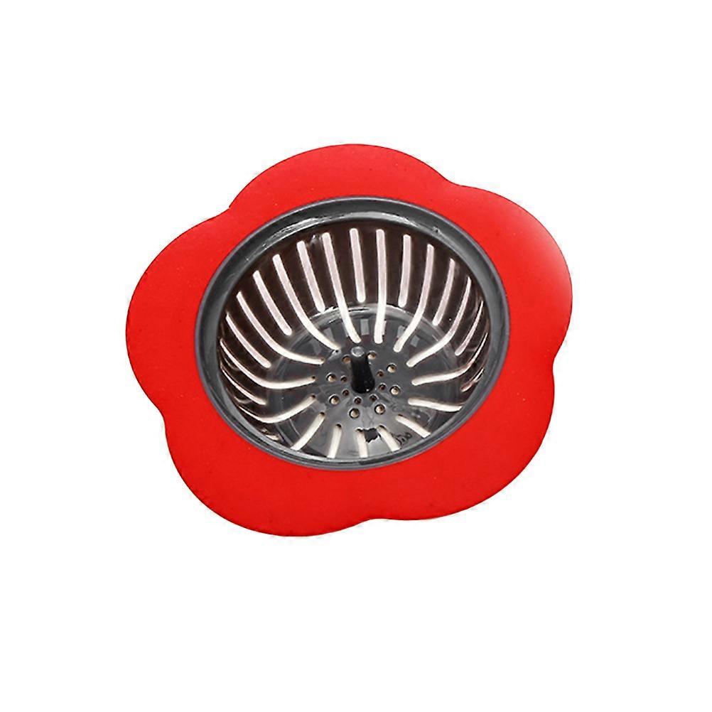Flower Shaped Sink Strainer for Kitchen and Bathroom Plastic Garbage Mesh Filter Sewer Drain Net 1 Set Red