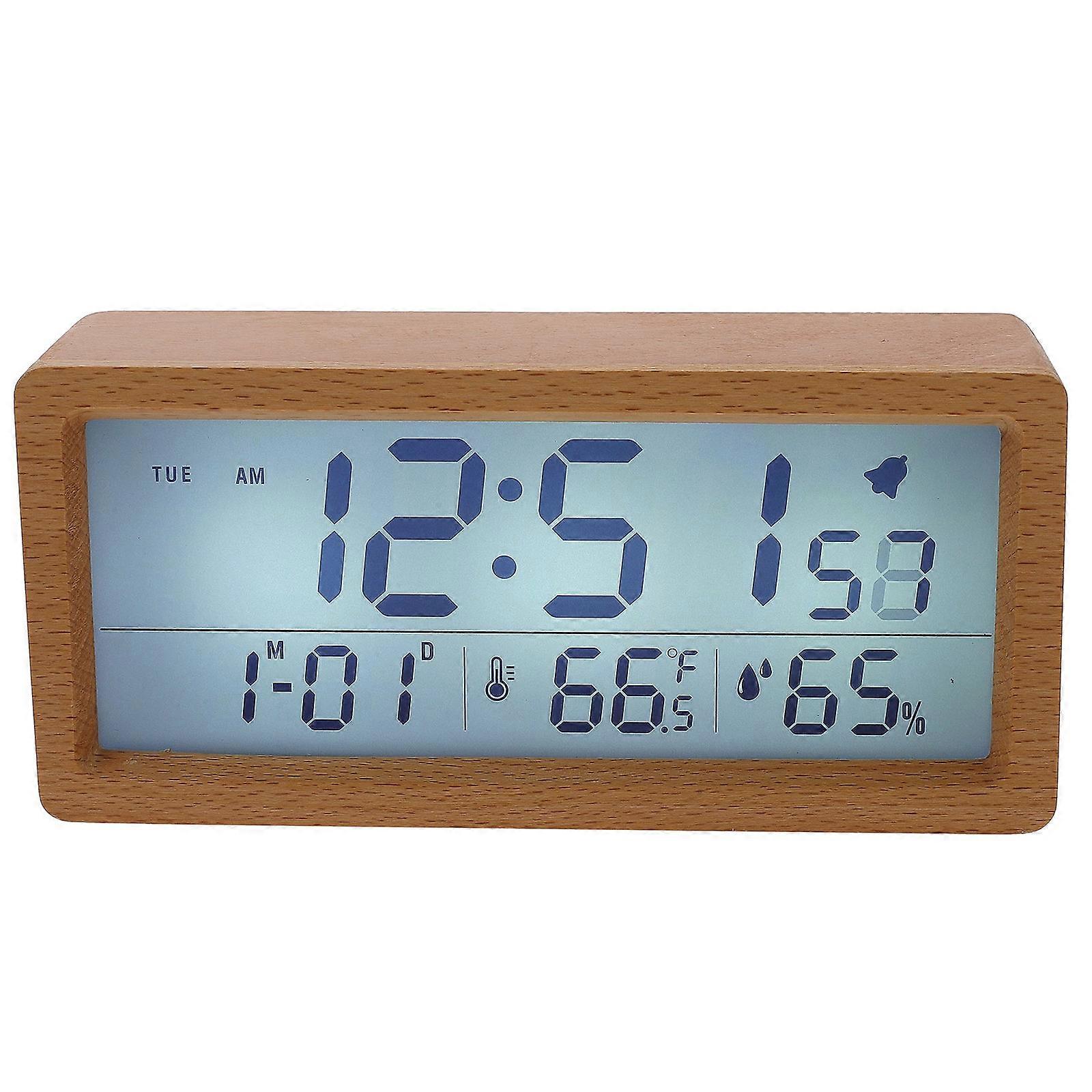 1Set Digital LCD Alarm Clock Temperature And Humidity Display Khaki Modern Clock For Family Friends Home Hotel