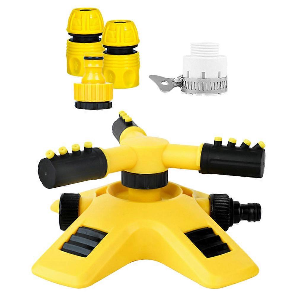 Yellow Hydraulically Driven Sprinkler for Garden Use with Adjustable Nozzle Angle and 1/2 inch