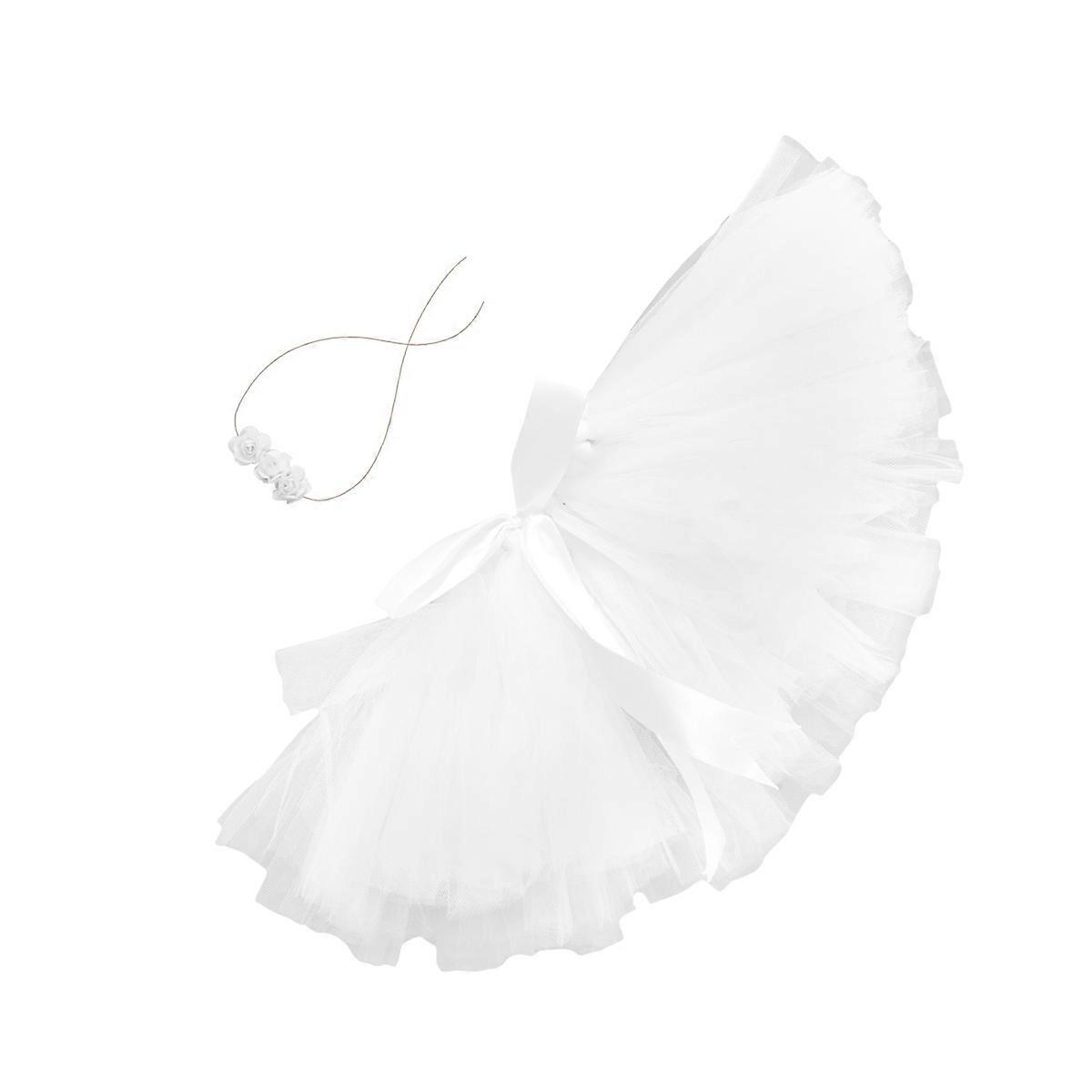 Baby Tutu Skirt Set For Girls With Bow-Knot Headband Suitable For Newborns In White Elegant Style With Photography Props 1 Set