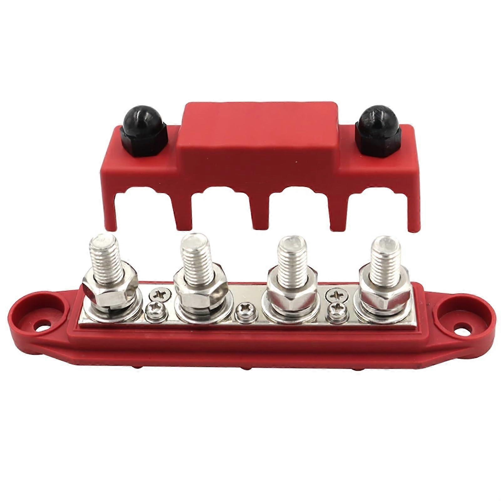 12V 250A Positive Negative M8 M10 Bus Bar Terminal Battery Power Distribution Block with Cover 1 Piece (Red M10)