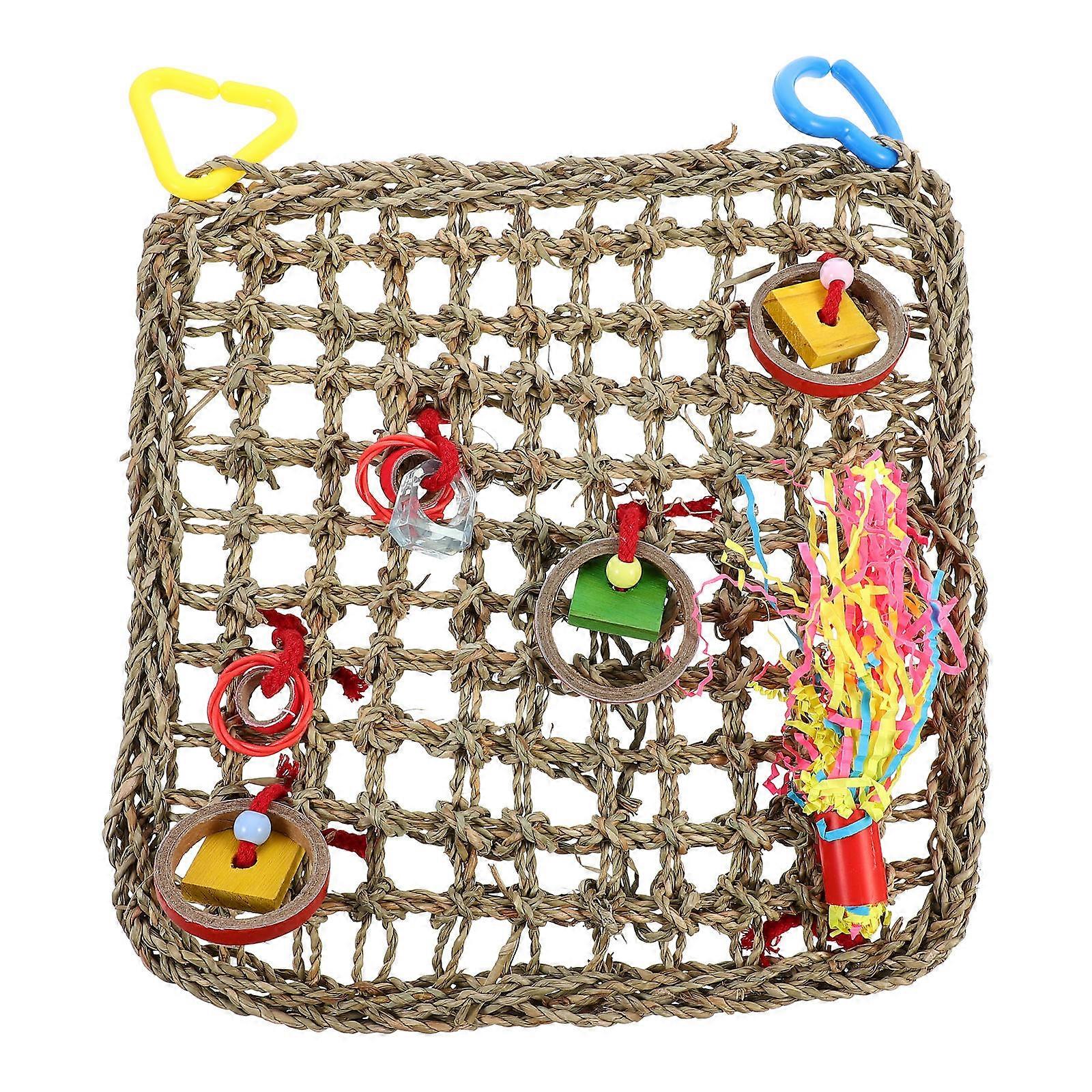 Natural Grass Woven Parrot Climbing Net for Chewing and Interactive Play, Suitable for Parrots