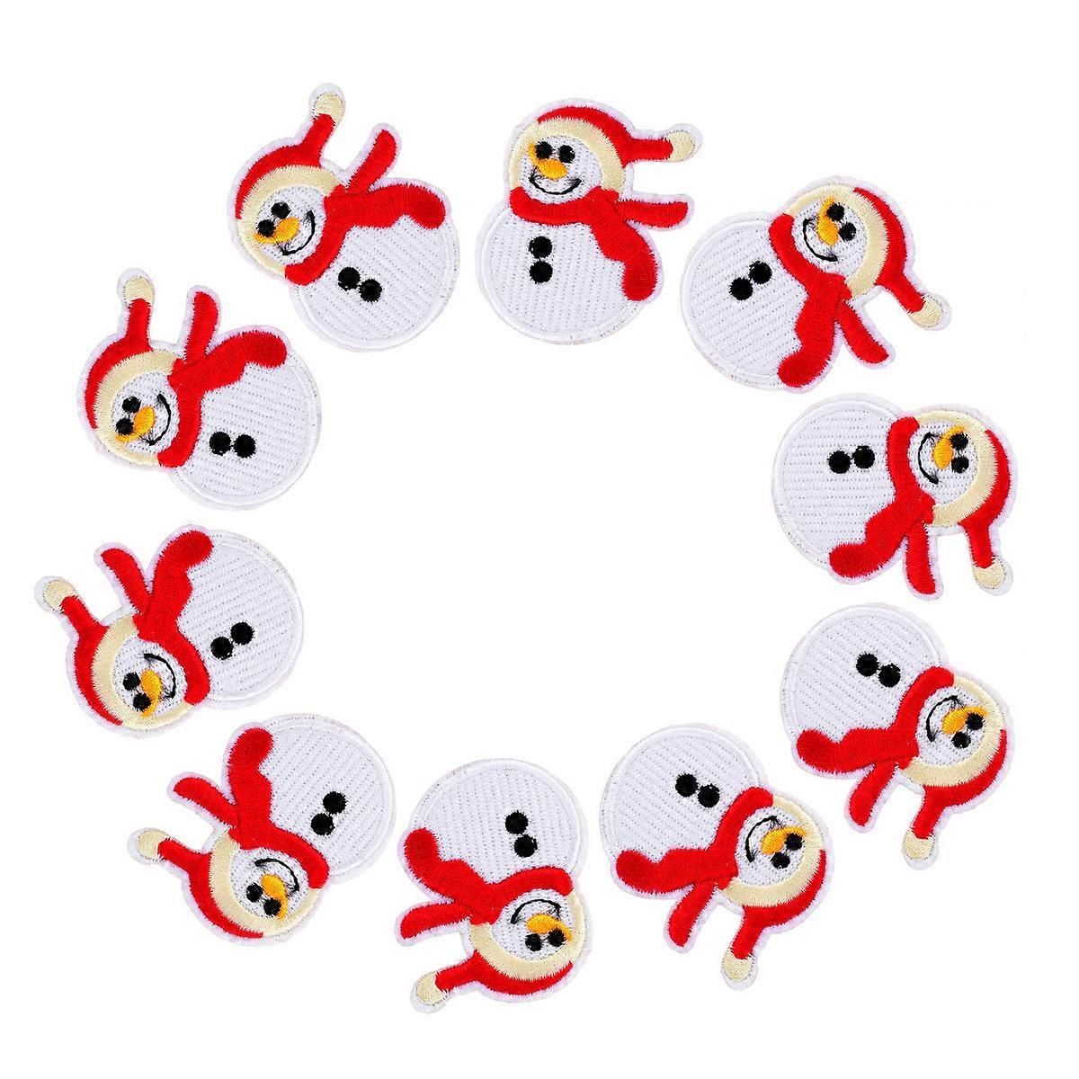 10pcs Christmas Snowman Embroidered Patches with White Sticker Patch