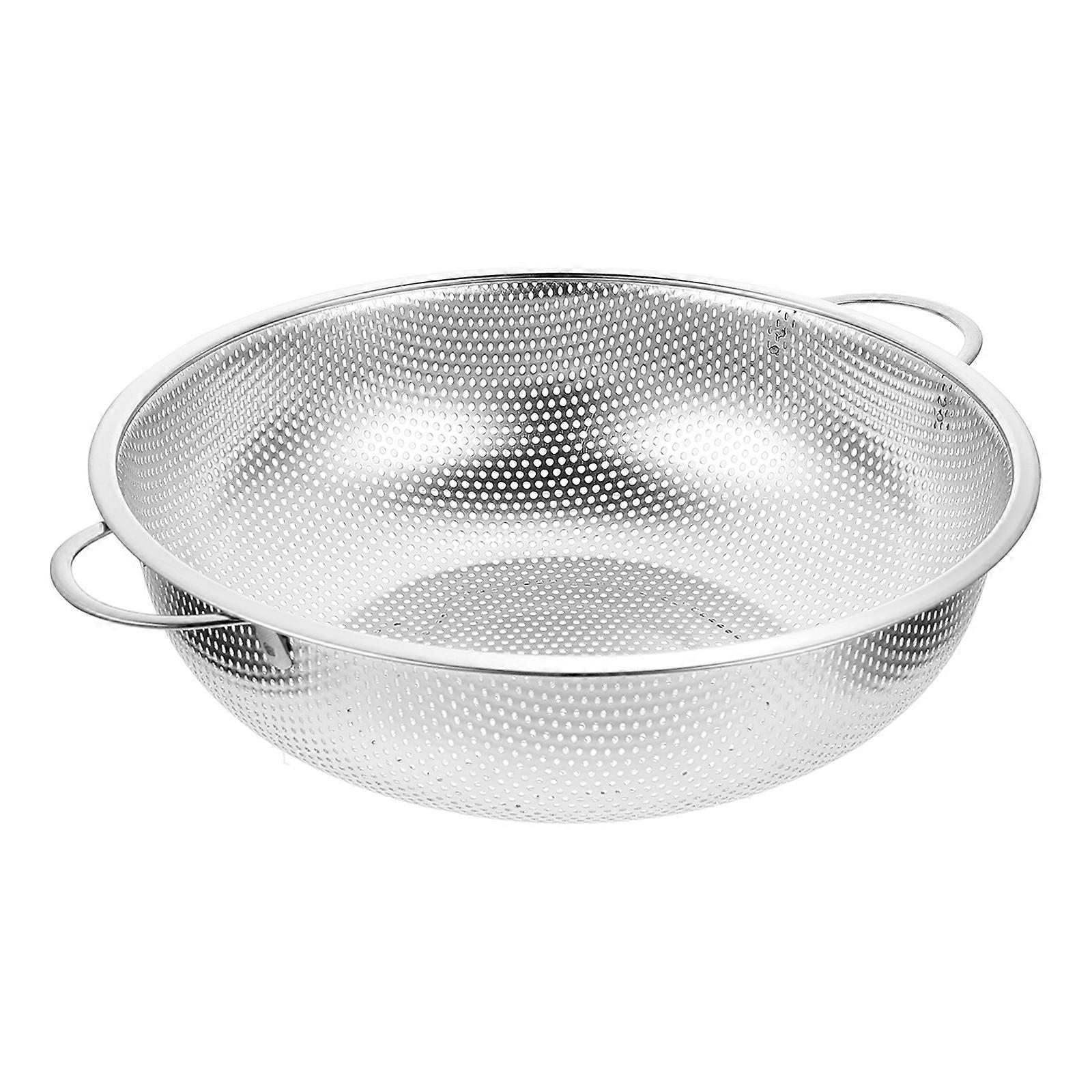 Double Handle Strainer Stainless Steel Drain Basket Kitchen Use Round With Handles Silver Function 1Pcs