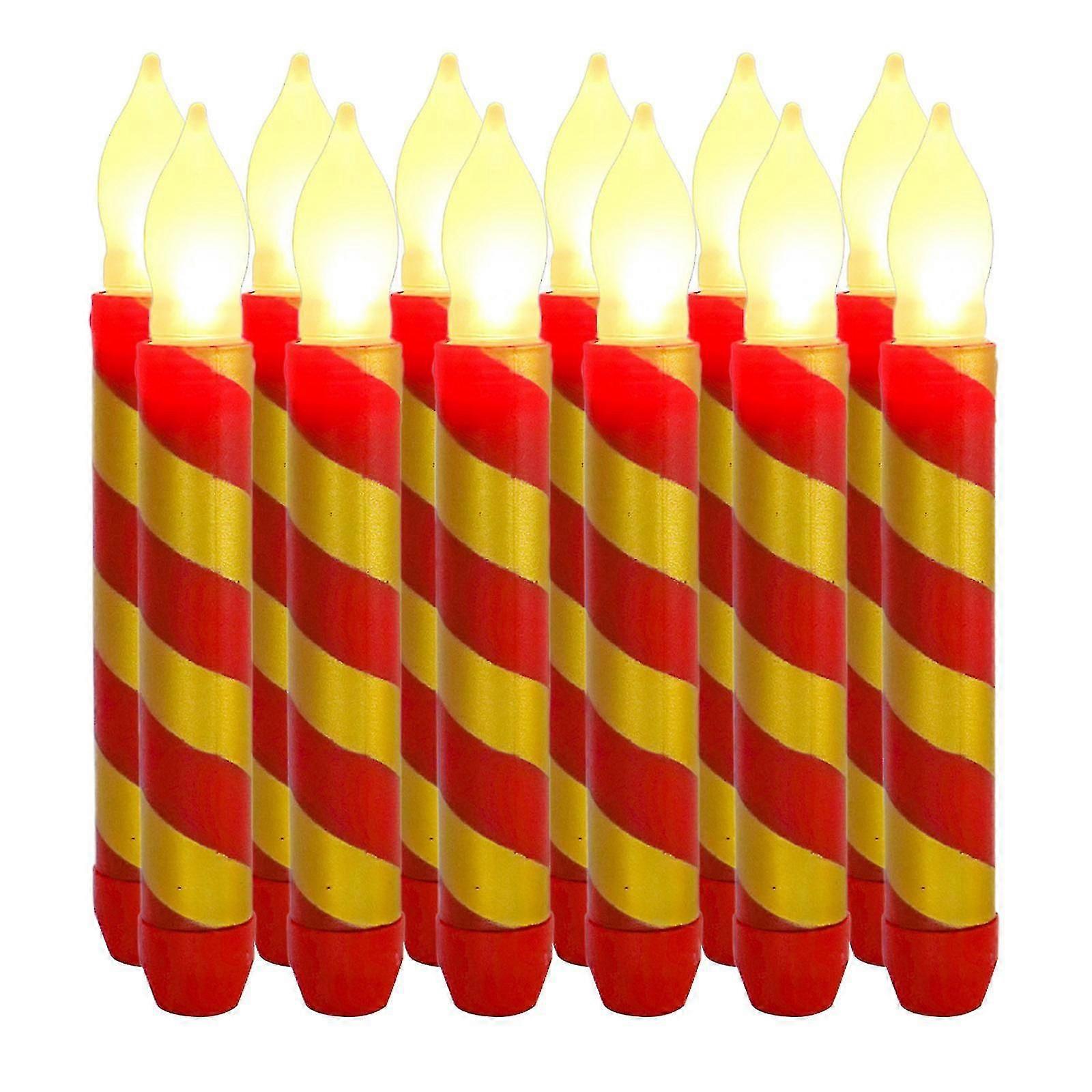 12-Pack Flameless Christmas Taper Candles - Battery-Operated with Flickering Effect