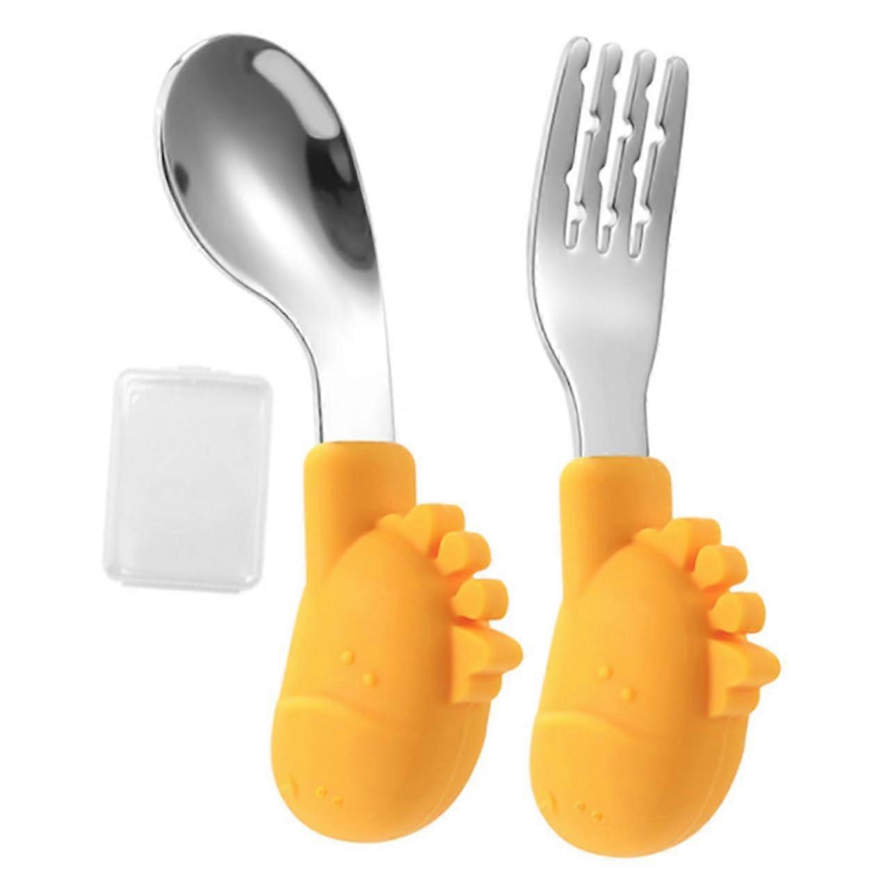 1 Set Durable Forks And Spoons With Storage Container For Easy Feeding For Learning To Eat
