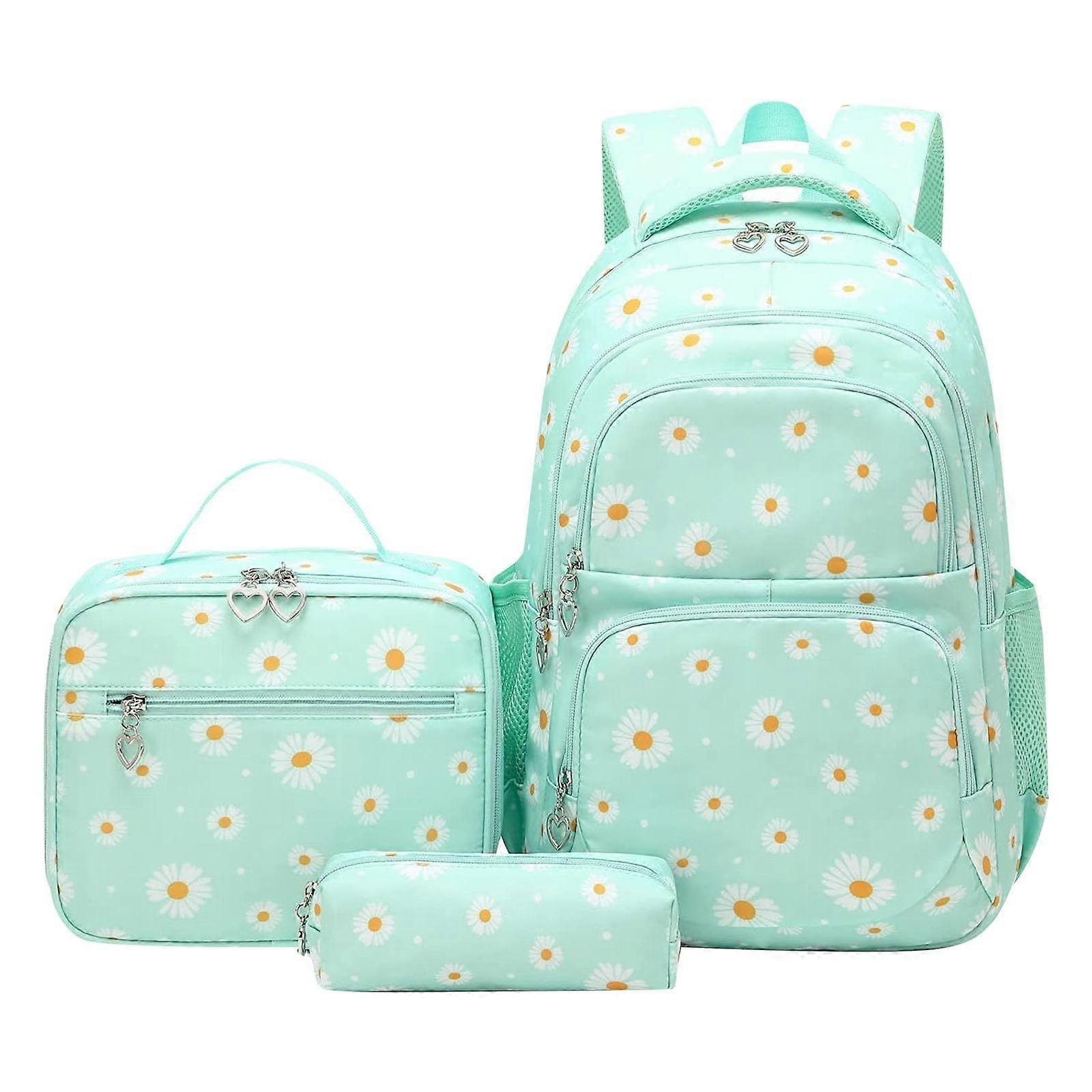 Print Backpack With Lunch Pack And Pencil Case Unisex Bookbag For Middle School For Boys Lightweight Green One Size