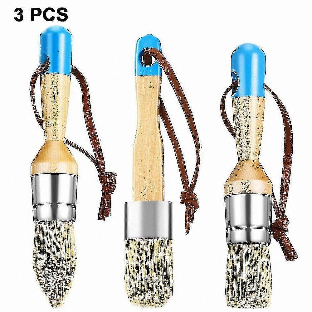 Round Bristle Brushes for Furniture and Home Decor Projects, Set of 3 Stencil Applicators for Chalk and Wax Painting