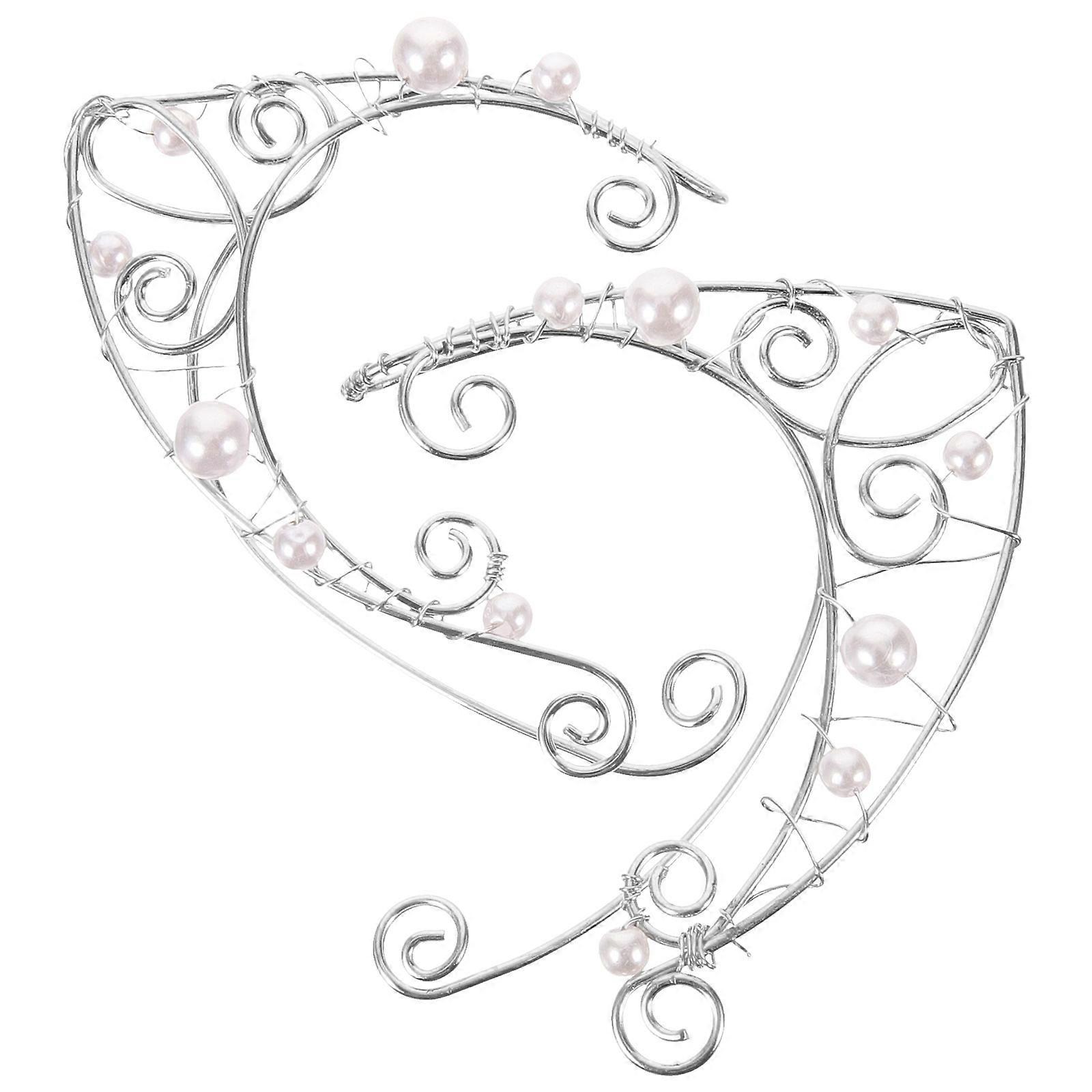 Fairy Ear Cuffs with Artificial Pearl and Metal for Women in Silver Color Elegant and Durable Design 1 Pair
