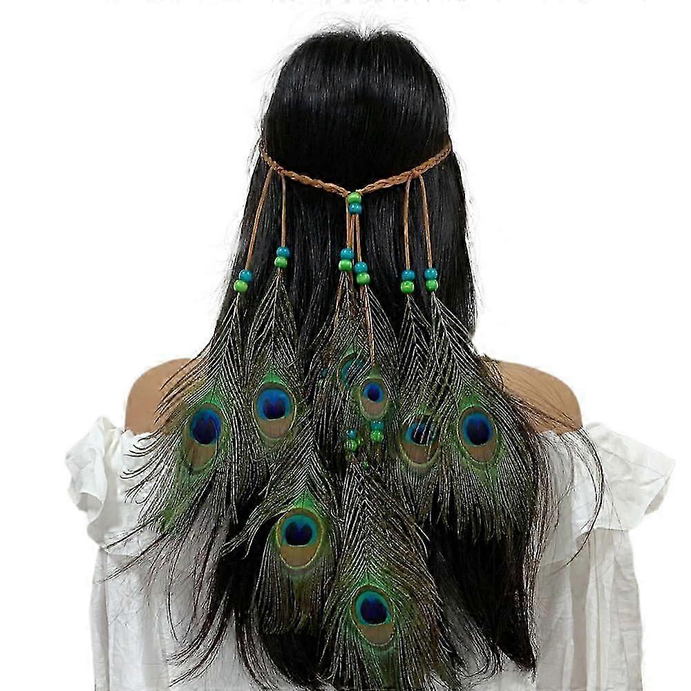 Boho Peacock Feathers Hippie Headband Αξεσουάρ κοστουμιών