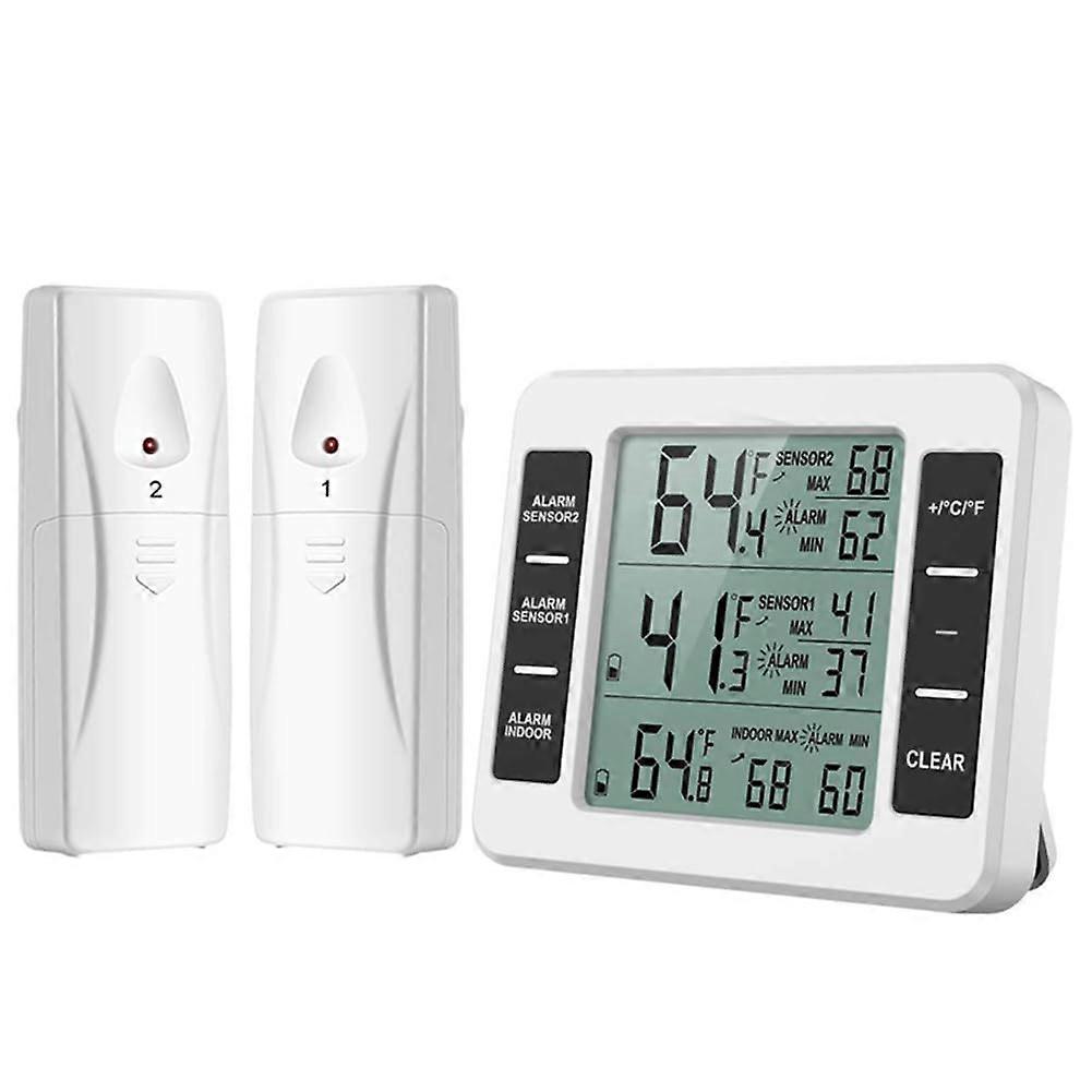Wireless Refrigerator Thermometer Digital Freezer Temperature Monitor With 2 Sensors Indoor Outdoor Easy To Use