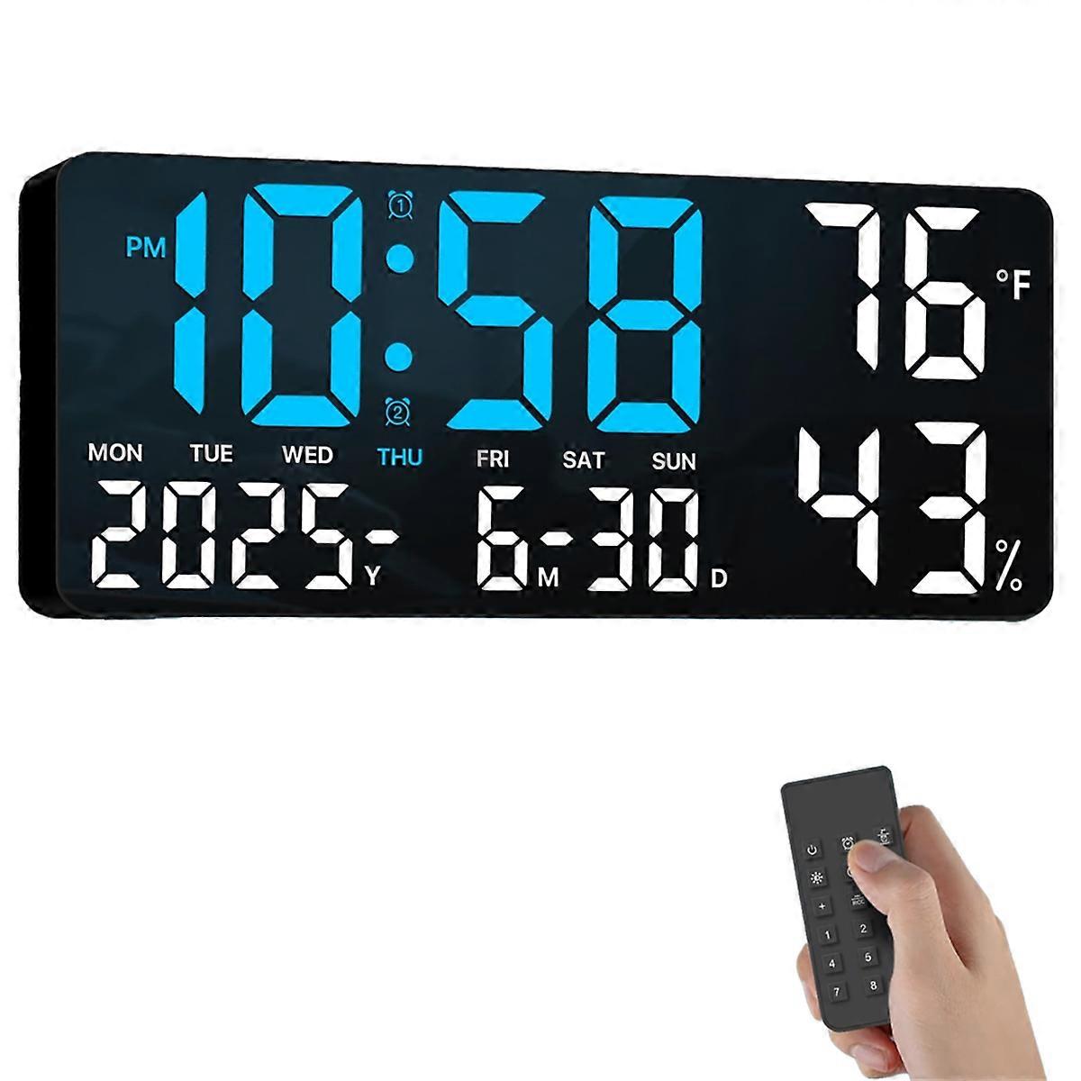 13.8in Large Digital WallClock with Remote Control,Dual Alarm with Big LED Screen Dispaly,Night Ligh