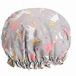 Double Layer Elastic Waterproof Shower Cap with Fun Unicorn Pattern