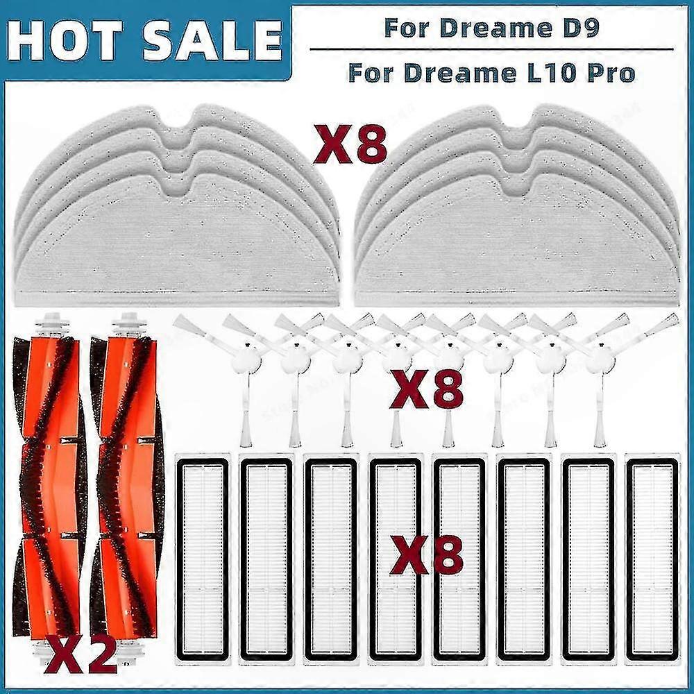 Reservedele til robotstøvsuger: hovedbørste, sidebørste, HEPA-filter, moppepude