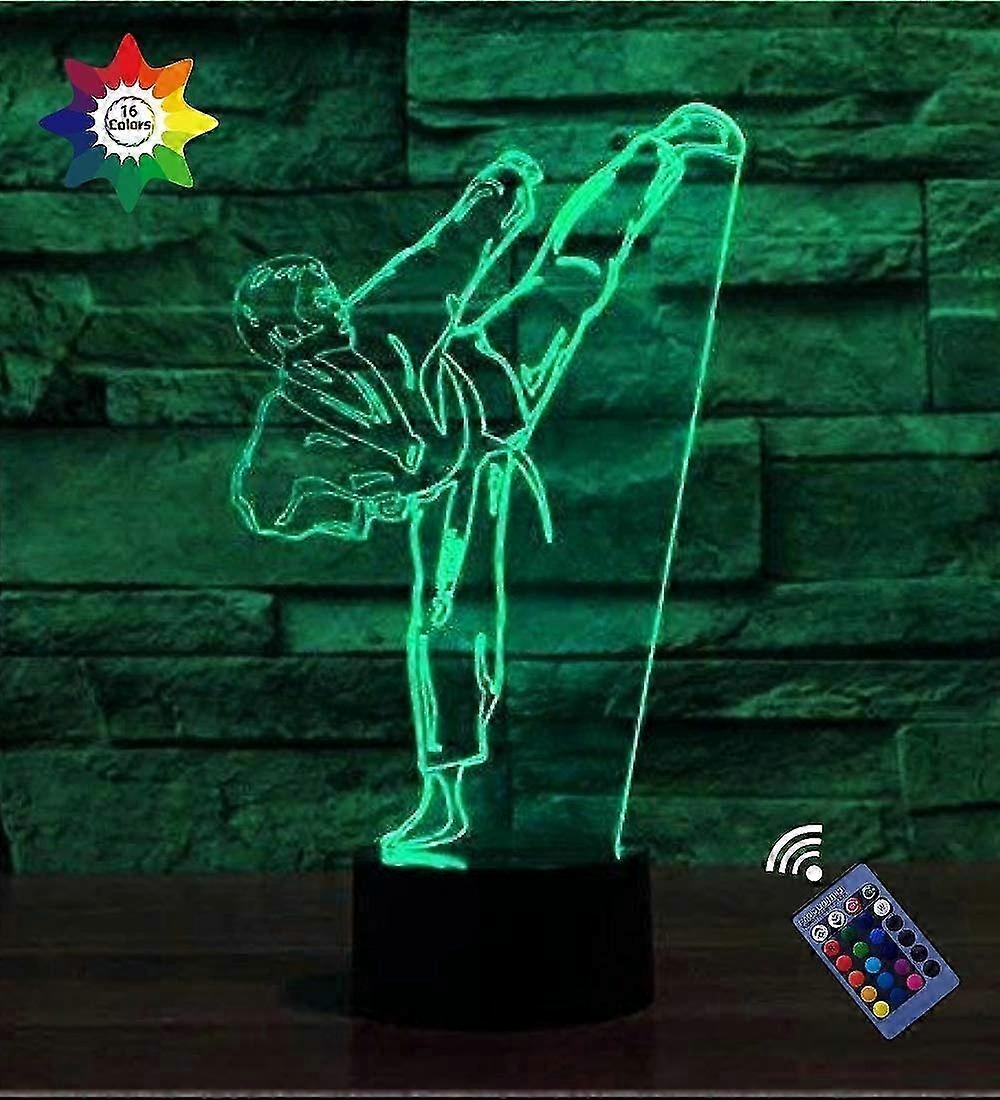 Creative 3D Taekwondo Night Light 16 Colors Changing USB Power Remote Control Touch Switch Decor Lamp Optical Illusion Lamp LED Table Desk Lamp Childr