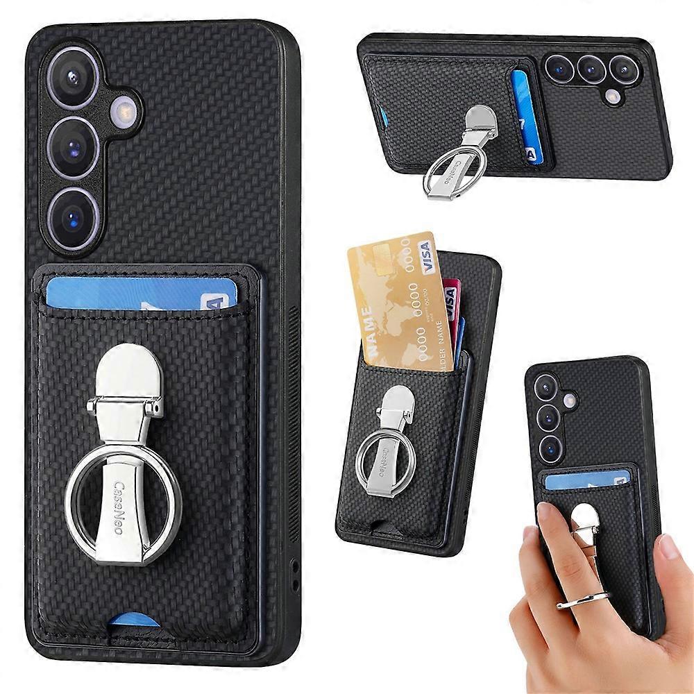 C1-9 Compatible For Samsung Galaxy S24+ Case Carbon Fiber Texture Card Holder Phone Cover with Folding Kickstand