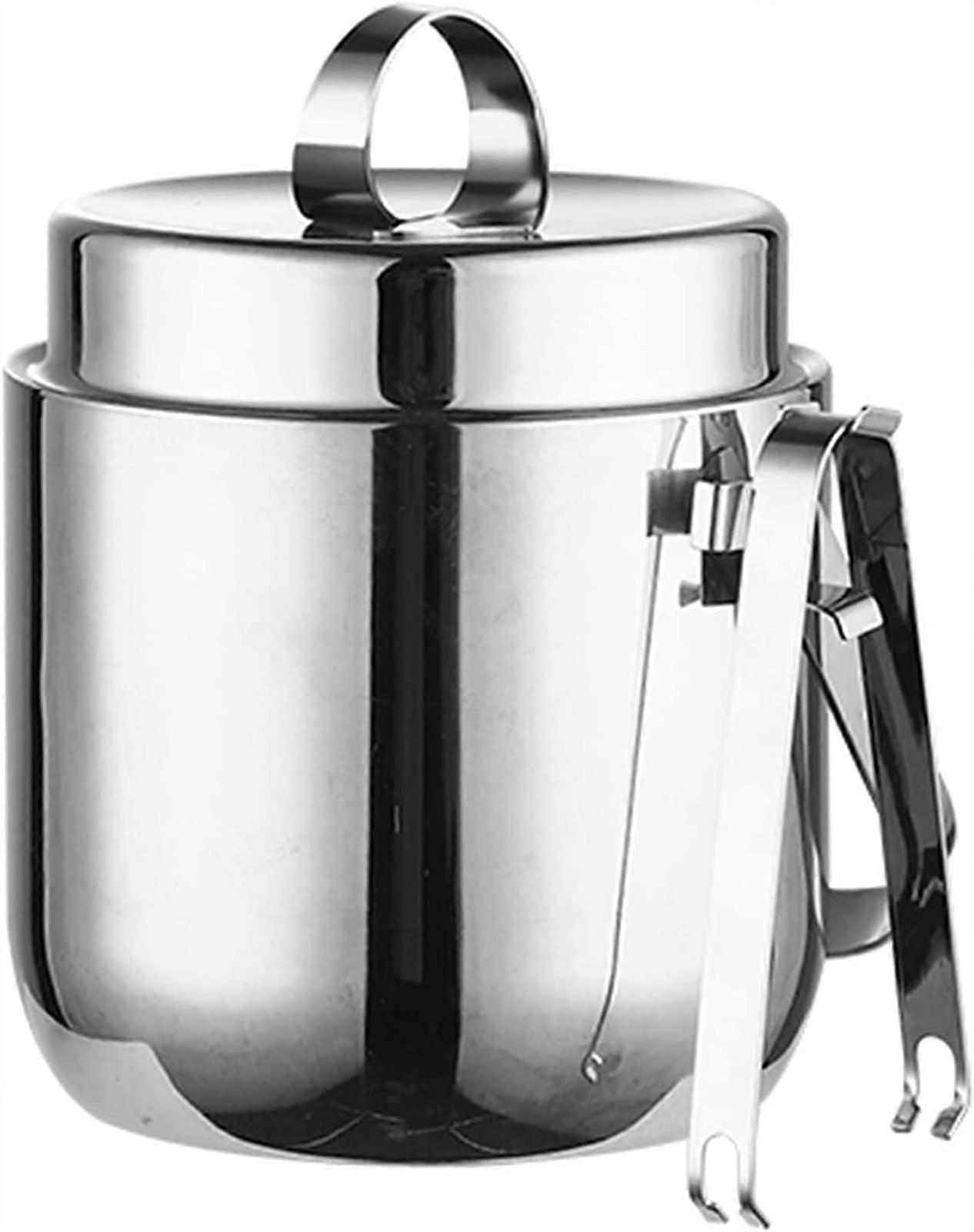 Stainless Steel Insulated Ice Bucket Set With Lid, Ice Tongs, Comfortable Handle, Silver, For Parties And Wine Cooling