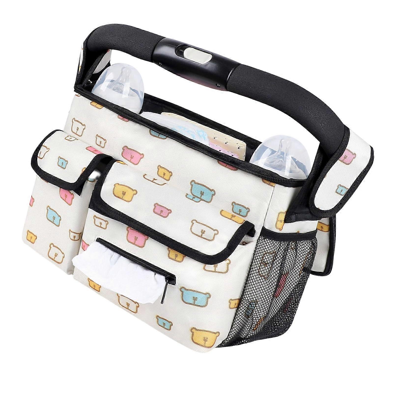 Stroller Bag Nylon Lining 210D Oxford Cloth Adjustable Hanging Bag Quick Installation On Handlebar Small Bear