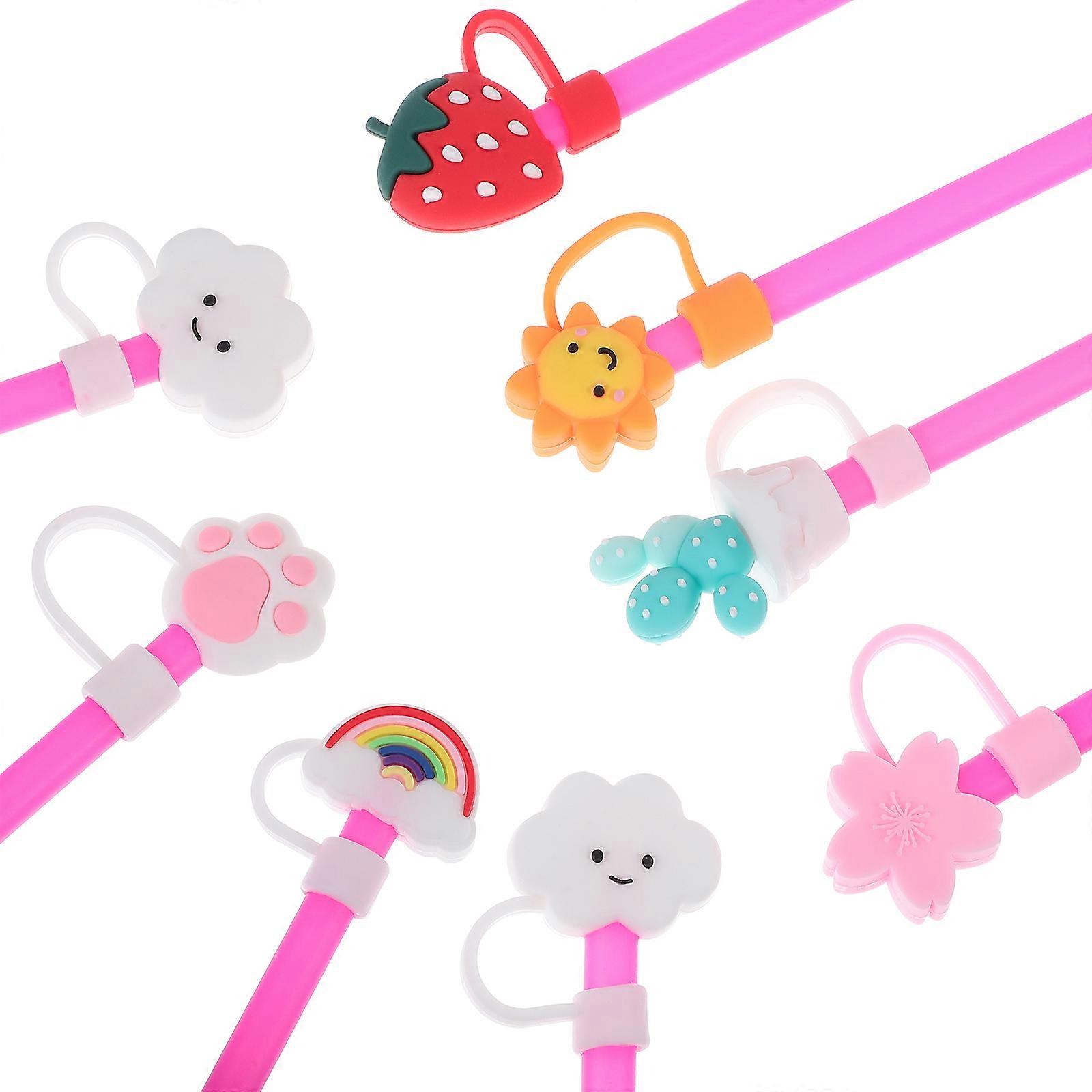 Cartoon Silicone Straw Covers for Protecting Straw 16Pcs Assorted Colors