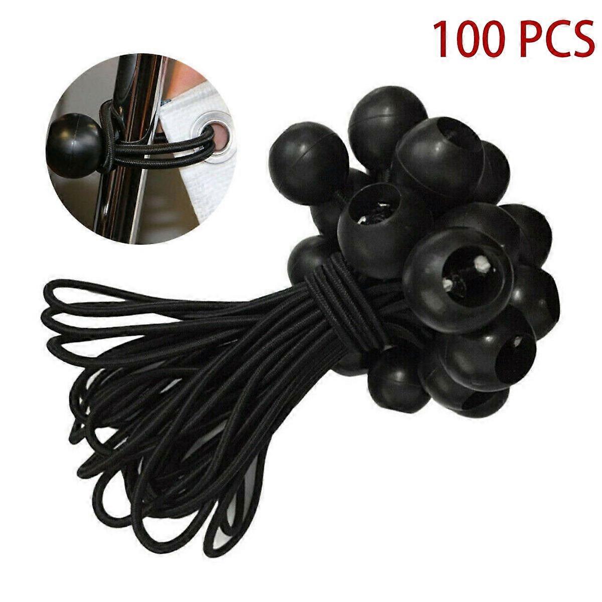 WSYW 100pcs 9" Ball Bungee Bungie Cord Canopy Tarp Tie Down Cord Elastic String Black