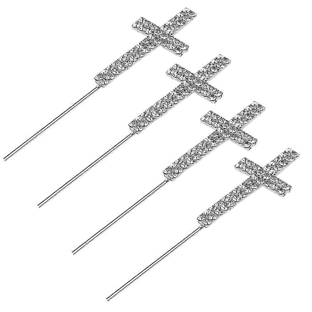 Silver Cross Cake Decoration for Cake Topper Crystal 8Pcs Set