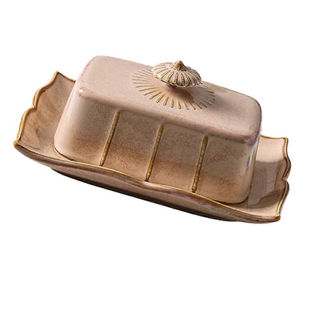 Practical Ceramic Butter Plate for Food Serving with 2Sets Khaki