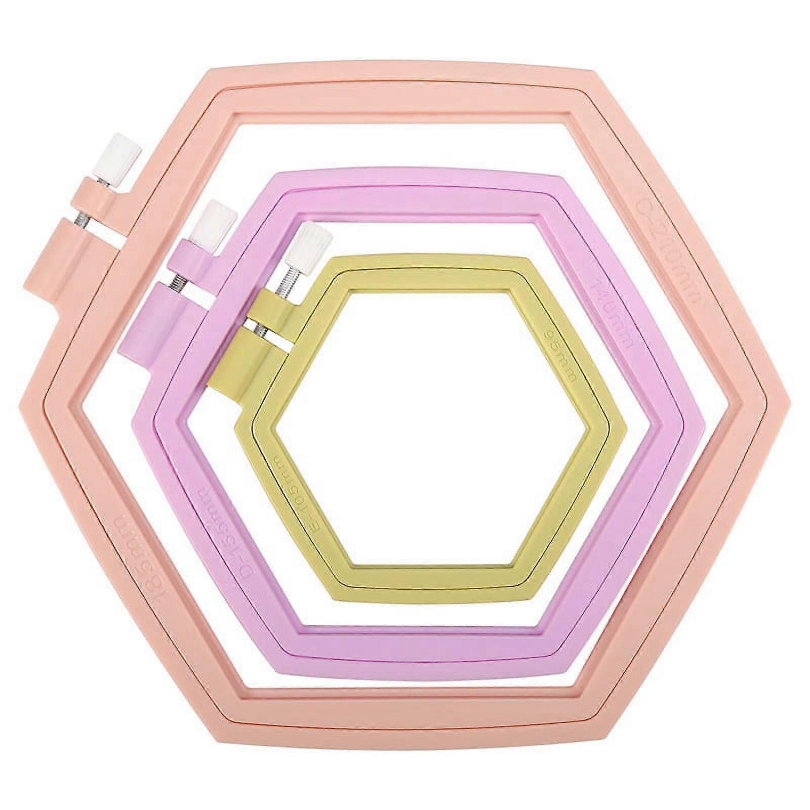 3 Pieces 3 Sizes Hexagon Embroidery Hoops, ABS Plastic Embroidery Frames Hoops for Sewing, Needlework