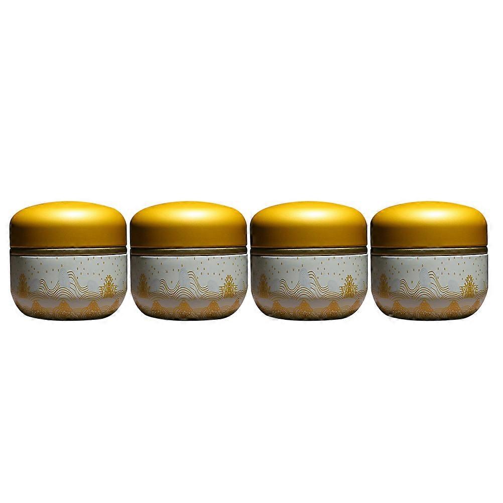 Metal Sealed Can Tea Leaves Container for Storage 4Pcs Yellow Round Tinplate