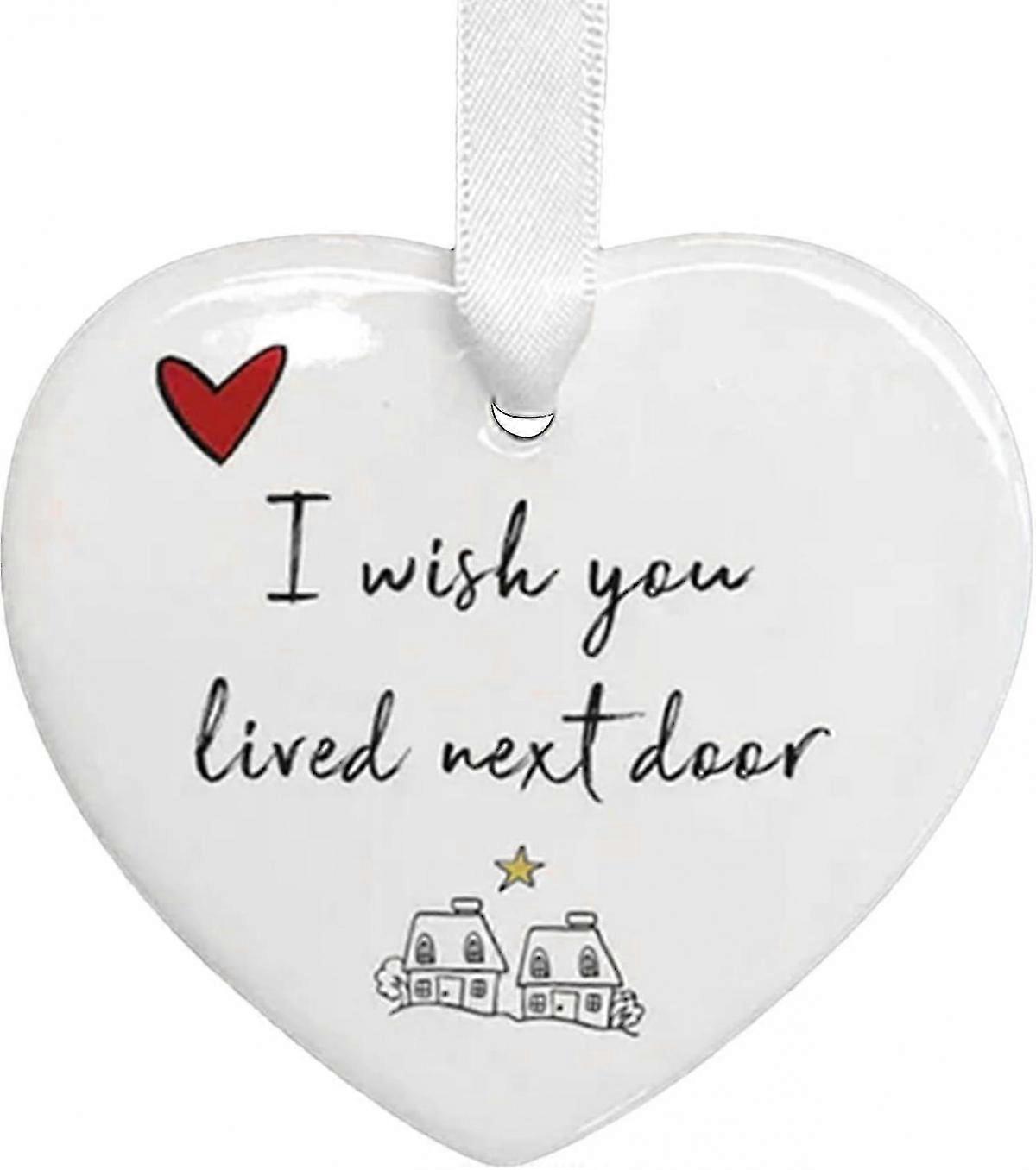 Heart Shaped Christmas Tree Ornaments Ceramic Heart Hanging Ornament I You Lived Next Door Heart Christmas Tree Decoration Pendant with String compati