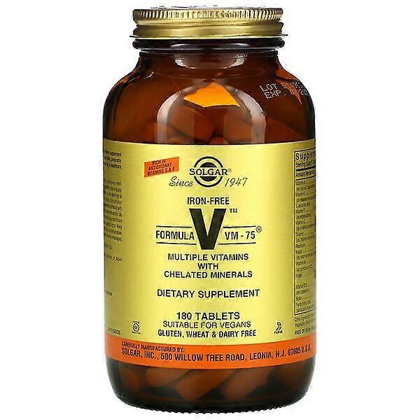 Solgar, Formula V, VM-75, Multiple Vitamins with Chelated Minerals, Iron Free, 180 Tablets