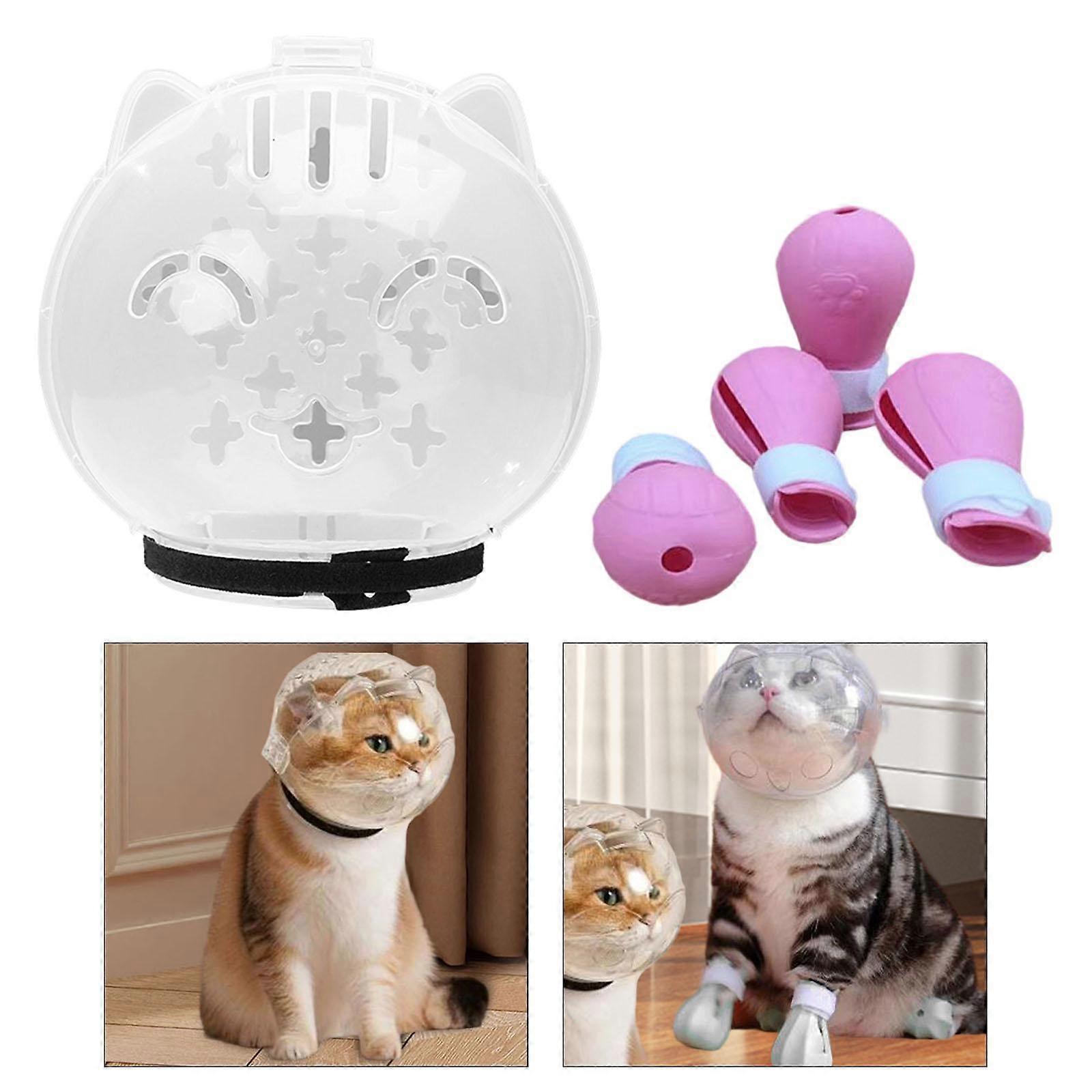 Cat Transparent Muzzle with Boots Anti Bite Multipurpose Lightweight Bubble
