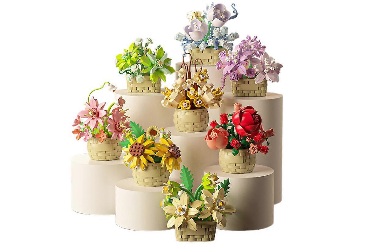 8PCS Flower Building Blocks Set Mini Potted Plants and Succulents Toys