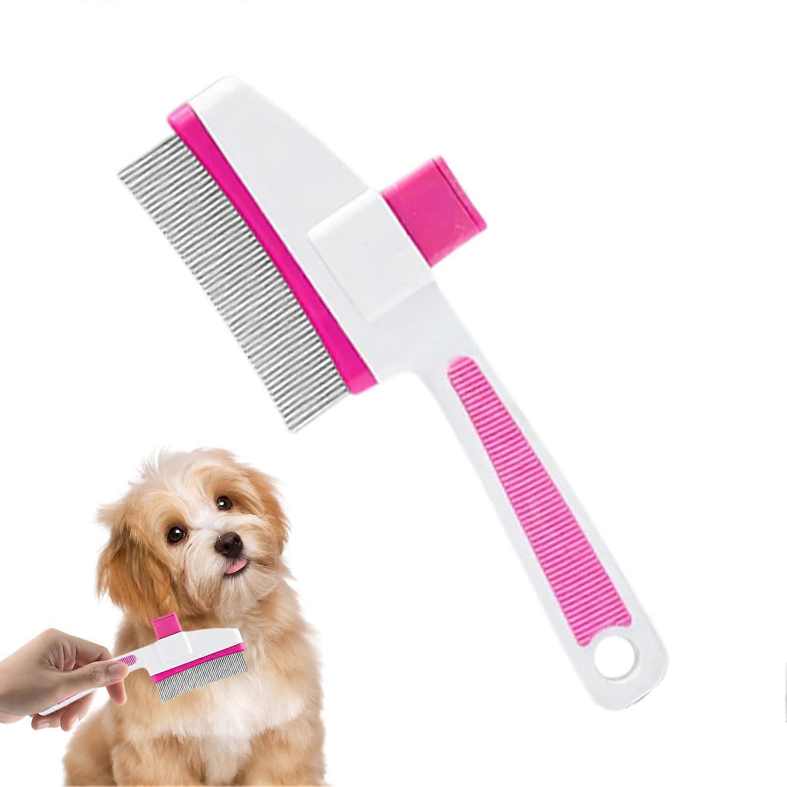 Cat Brush for Shedding, Release Button Grooming Tool, Flea Removal Comb, For Long And Short Haired Cats And Dogs, Pink