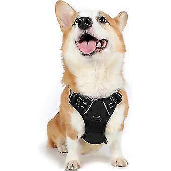 Veiligheidsharnas voor honden, verstelbaar gewatteerd veiligheidsharnas in de stijl van een huisdiervest, reflecterende anti-verstikking (zwart, M)