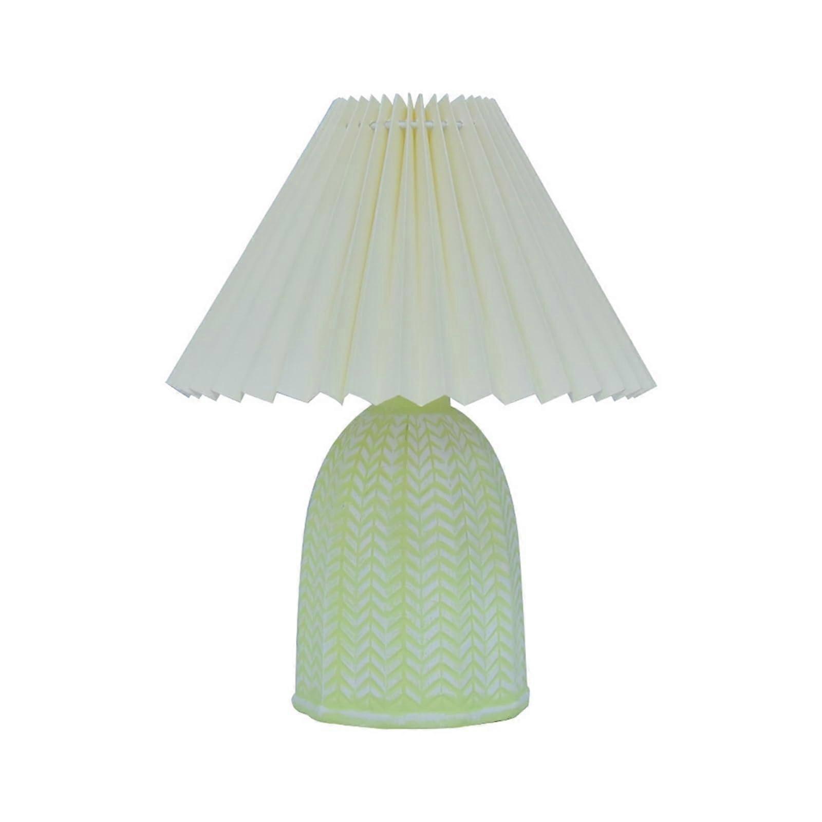 Bedside Table Lamp Ceramic Retro Pleated For Bedroom And Study Nightstand Light