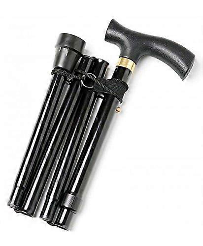 Folding Walking Stick Adjustable Height Travel Portable Secure Non Slip Lightweight Aluminium Metal Black