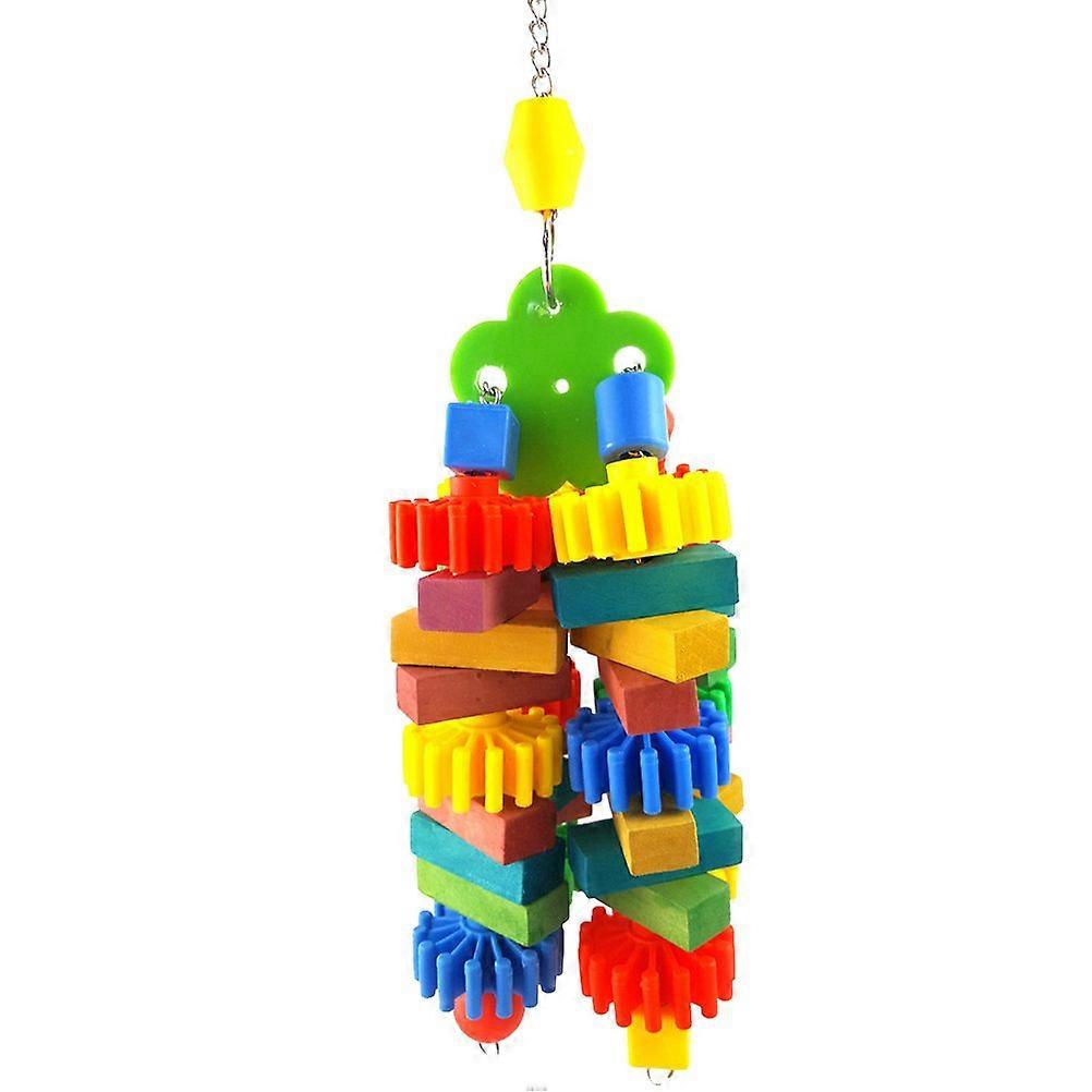 Parrot Colorful Block Toy Funny Playing Toy Parrot Bite Toy Bird Pendant Toy Bird Cage Accessory