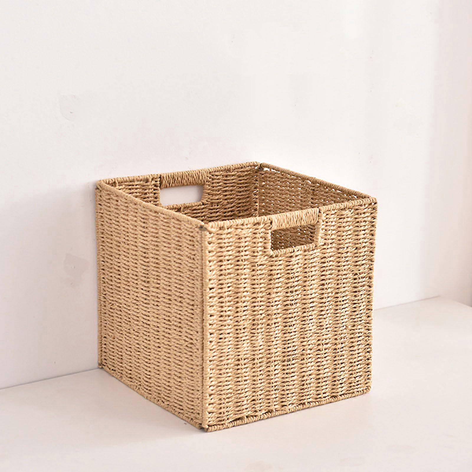 Woven Storage Baskets for Shelves Foldable Hyacinth Baskets With Iron Wire Frame Seagrass Paper Rope Shelf Bins For Toys
