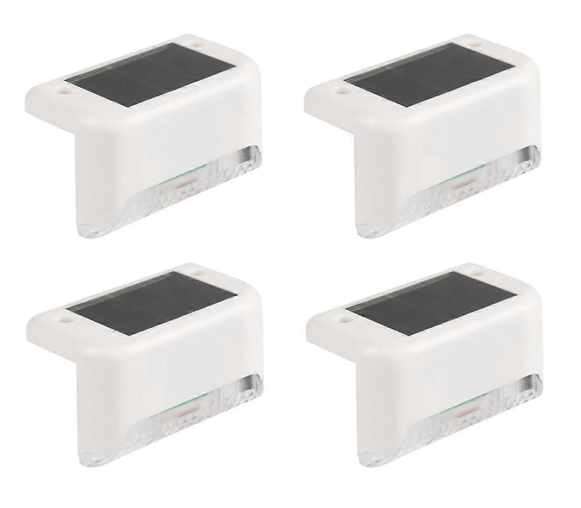Solar Powered Step Lights For Outdoor Stairs And Pathways, 1 LED, White Lampshade, 4 Pack, Railing Or Fence Post