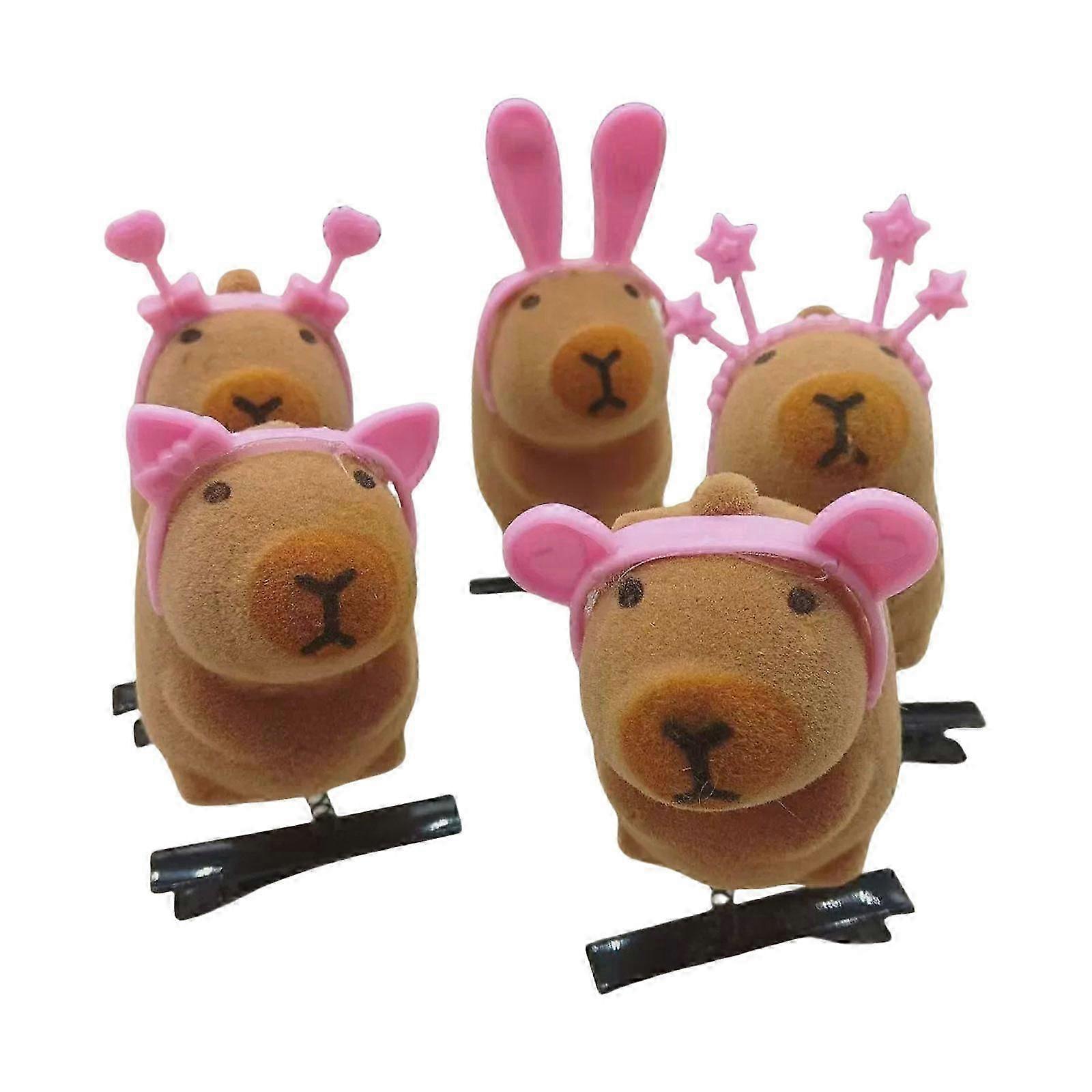 5 Pcs Cute Capybara Plush Hairpins