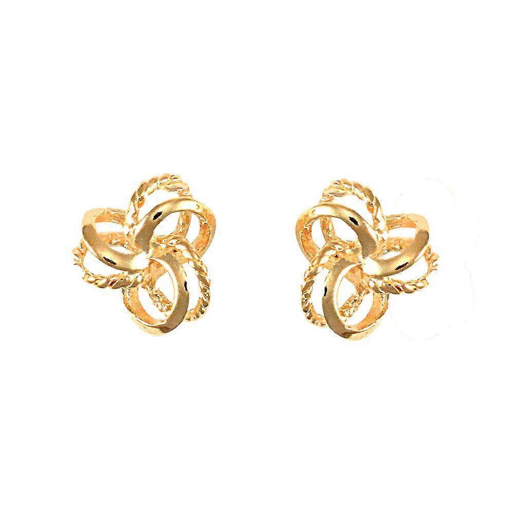 Jewelco London Ladies 9ct Yellow Gold Trinity Double Love Knot Stud Earrings