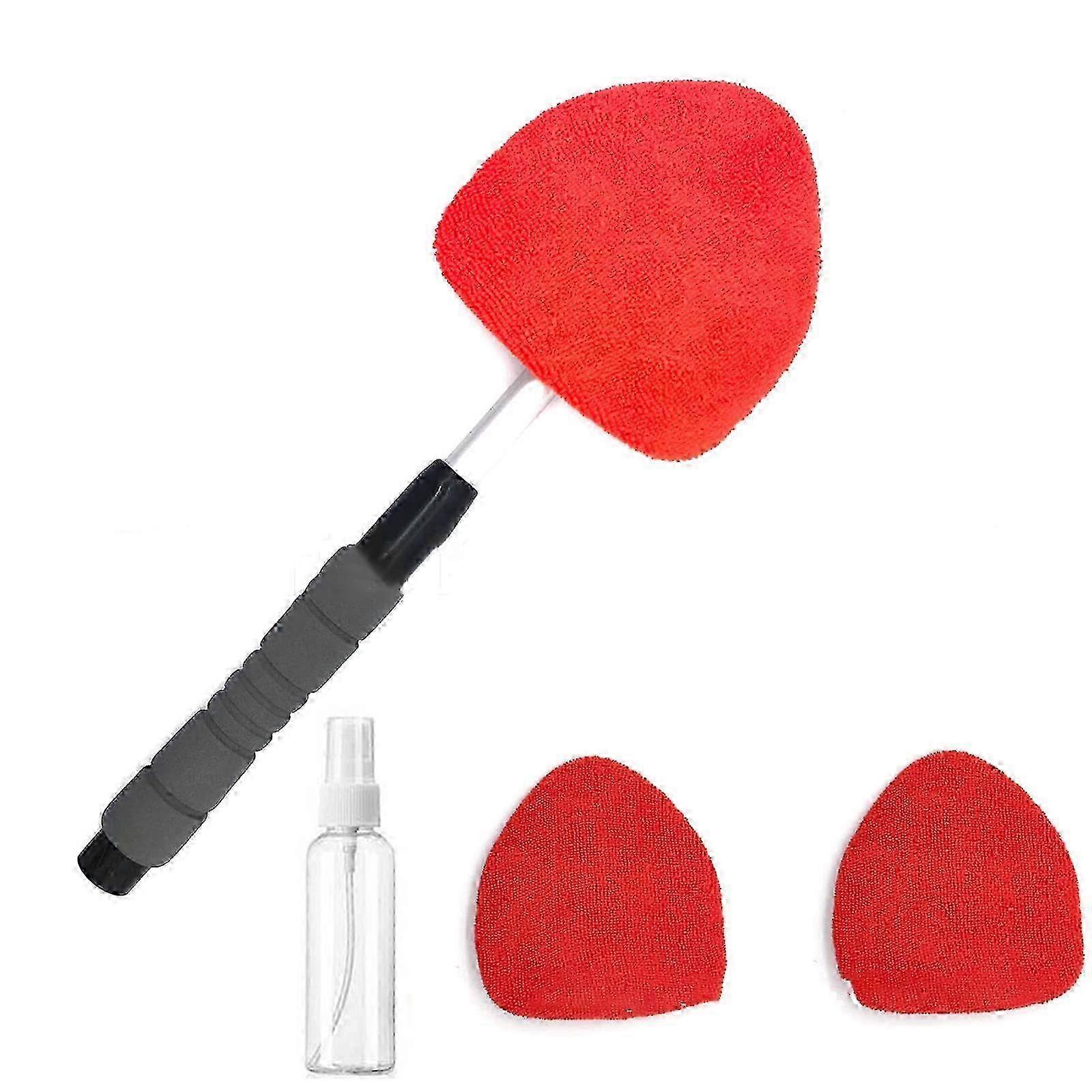 Windshield Cleaner, Car Windshield Cleaning Tool Reusable and Washable Microfiber Pads and Extendable Handle Glass Wiper Red