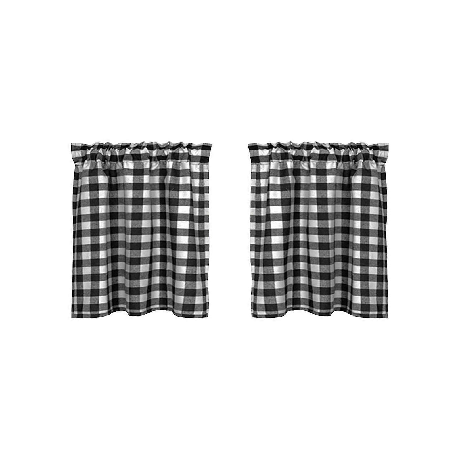 Rustic style curtain valances, light filtering panels with Scottish plaid print for kitchen and bathroom, plaid valances with crinkled effect