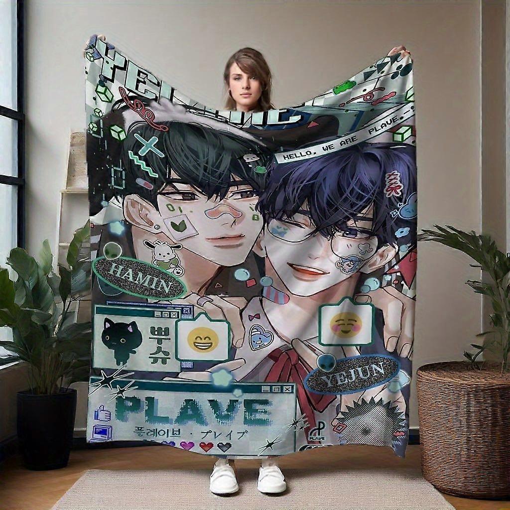 PLAVE's Hamin & Vejun Anime Blanket - Soft Flannel Throw with Characters, All-Season Lightweight & Warmth for Couch, Bed-QAZXC128