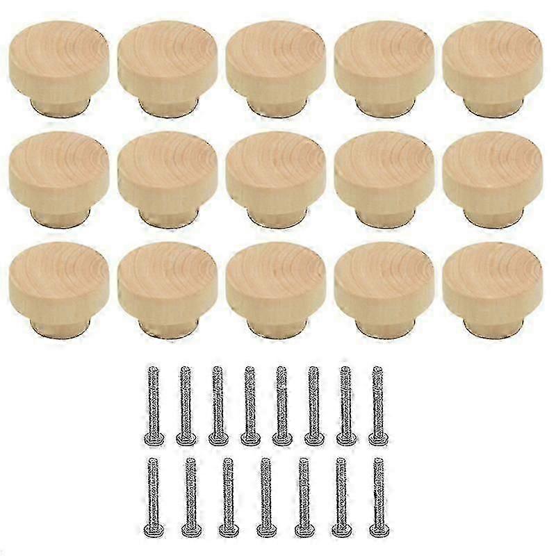 15pcs Wooden Drawer Knobs, Furniture Knobs, Wooden Cupboard Knobs For Cabinets And Drawers, Round Wooden Knobs